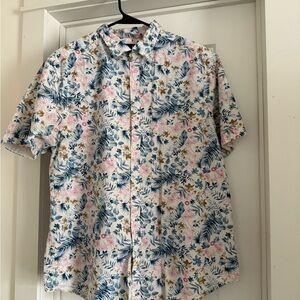Denim & Flower Men's Short-Sleeve Floral Button-Down — Blue, Pink & Brown